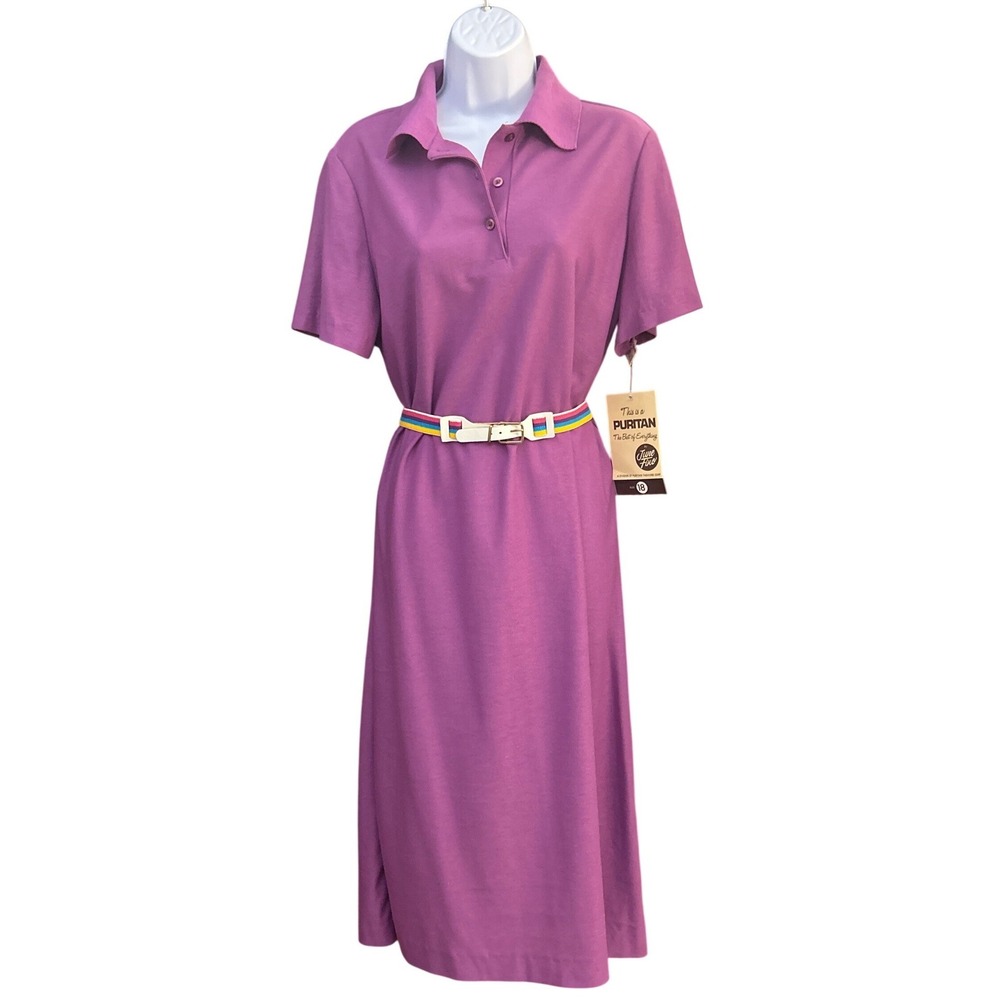 Vintage Deadstock 70s Puritan June Fino Polo Dress Rainbow Belt Preppy Tennis